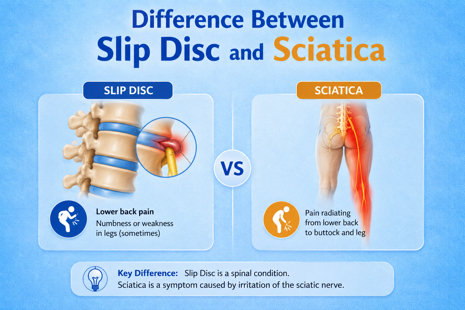 Difference Between Slip Disc and Sciatica